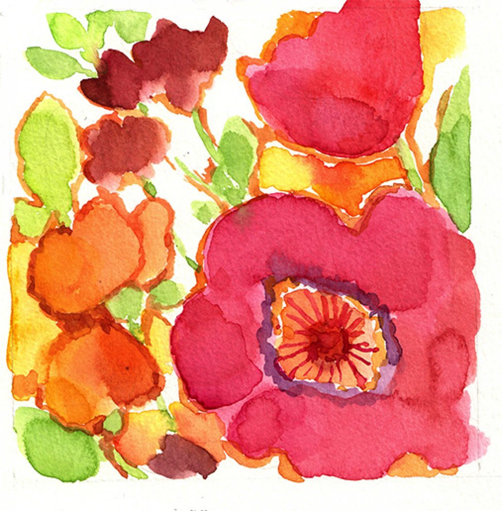Livlig blomsterakvarel af Renate Holzner