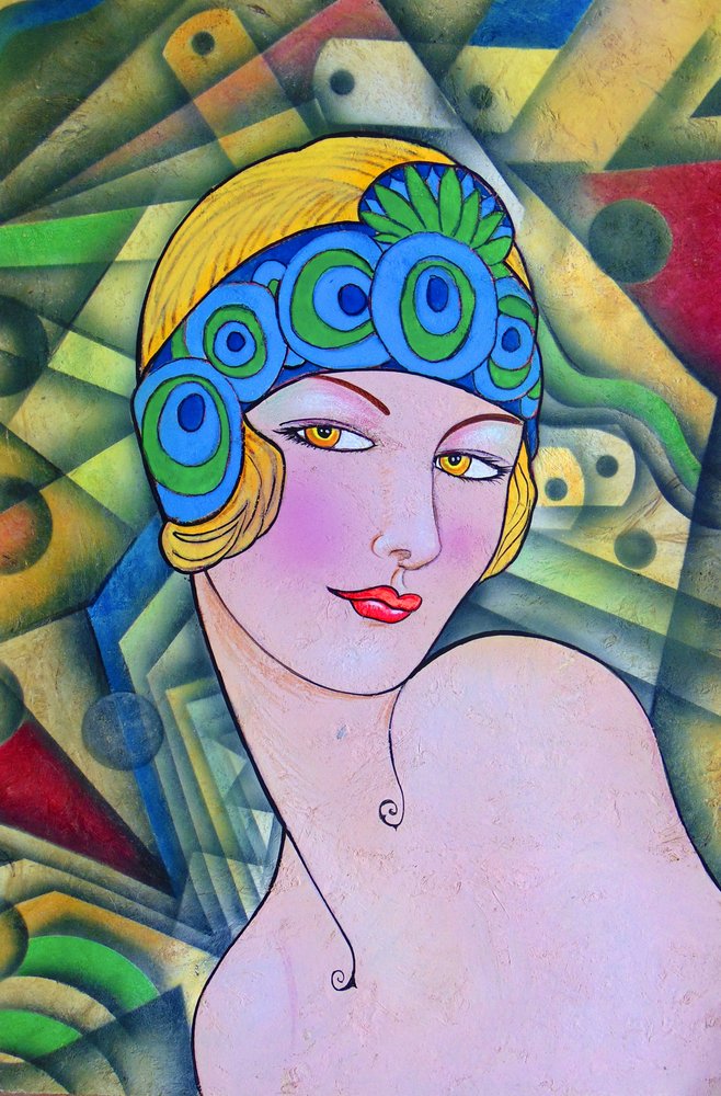 Portræt af en flapper i art deco-stil af Ricardo Maya