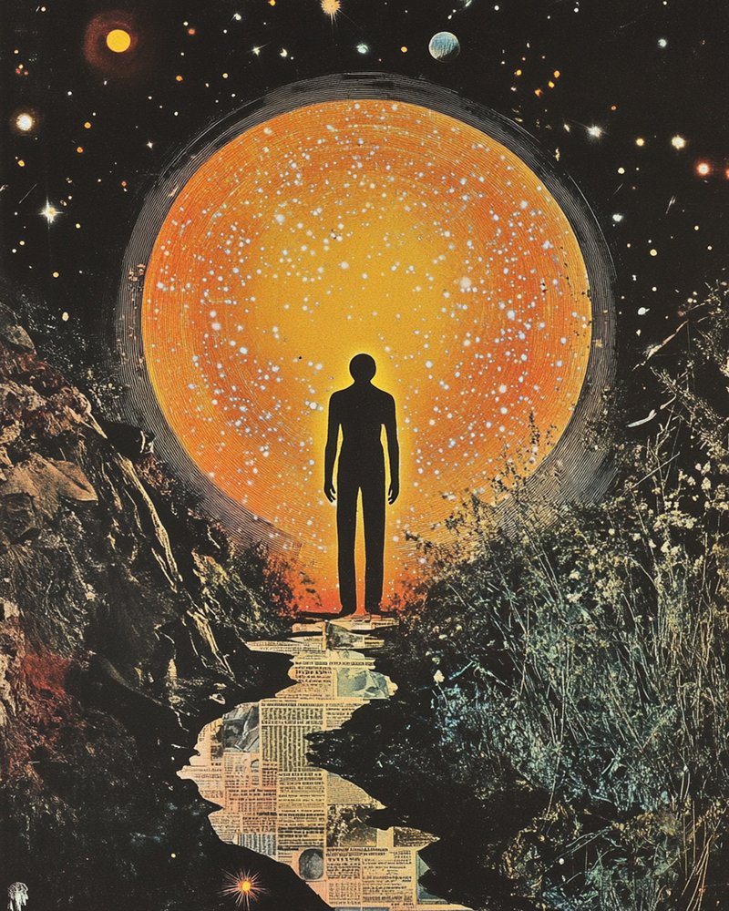 Figur foran den kosmiske portal af Samantha Hearn