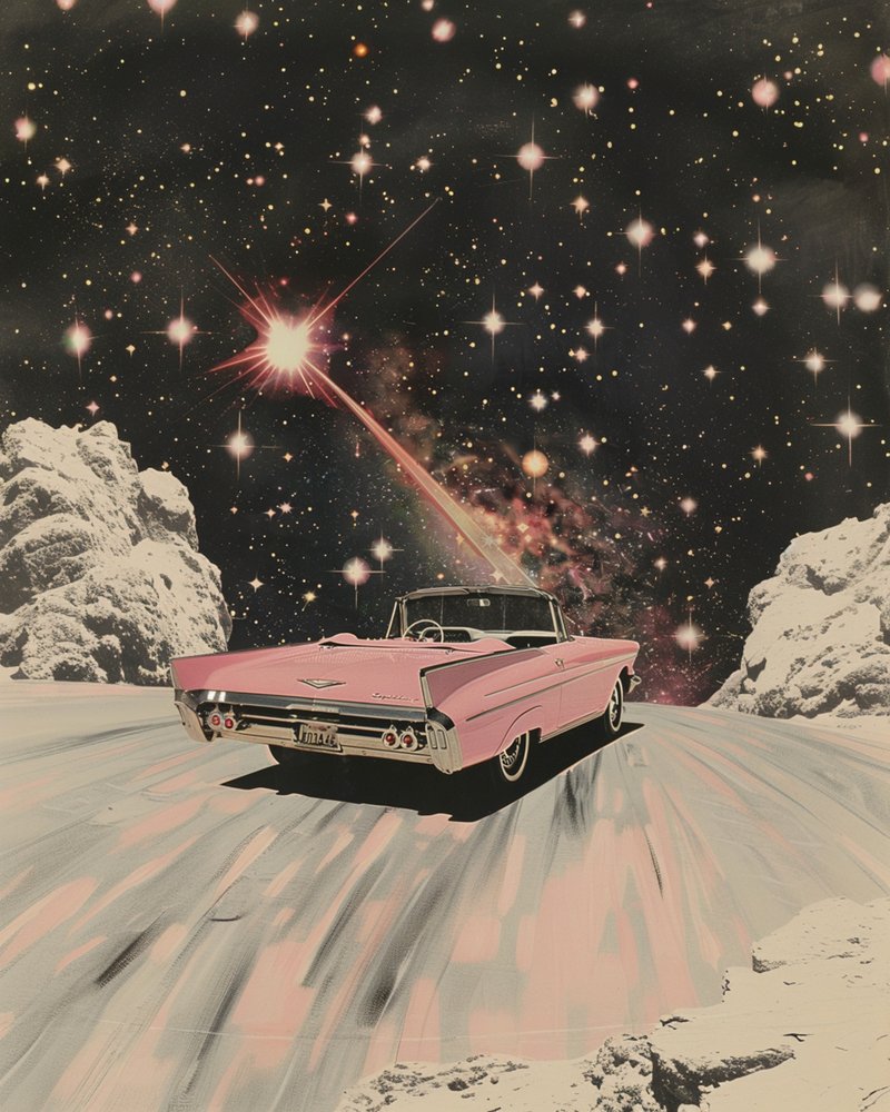 Pink cabriolet Cosmic Drive af Samantha Hearn
