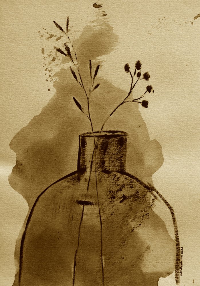 Sepia botanisk vase af Santhosh ch