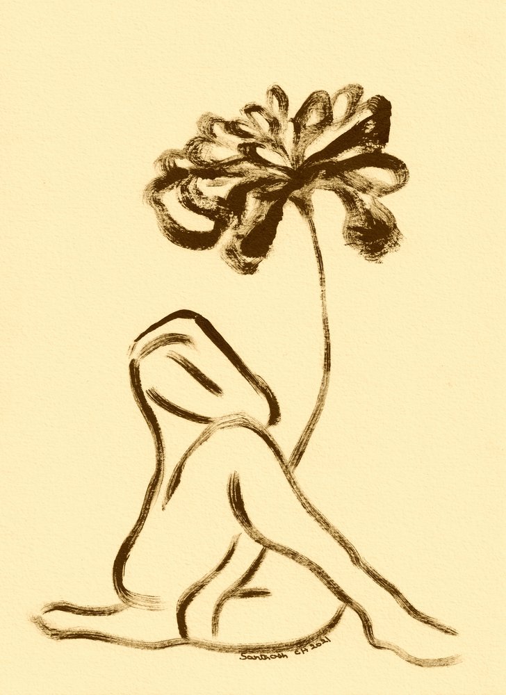 Kvinde og lotusblomst af Santhosh ch