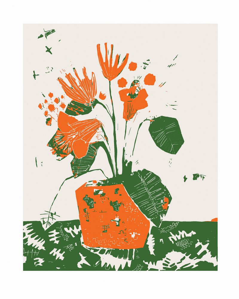 Orangeblomster i potter af Sarah Fitzgerald