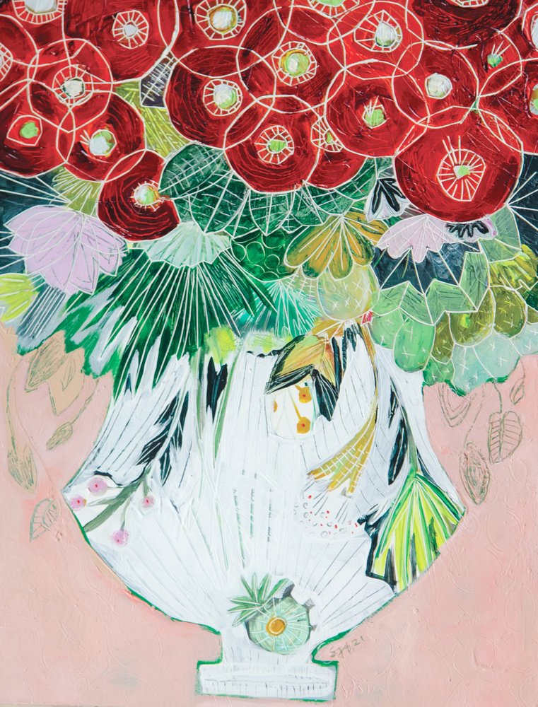 Farverig blomstervase af Sarah Fitzgerald