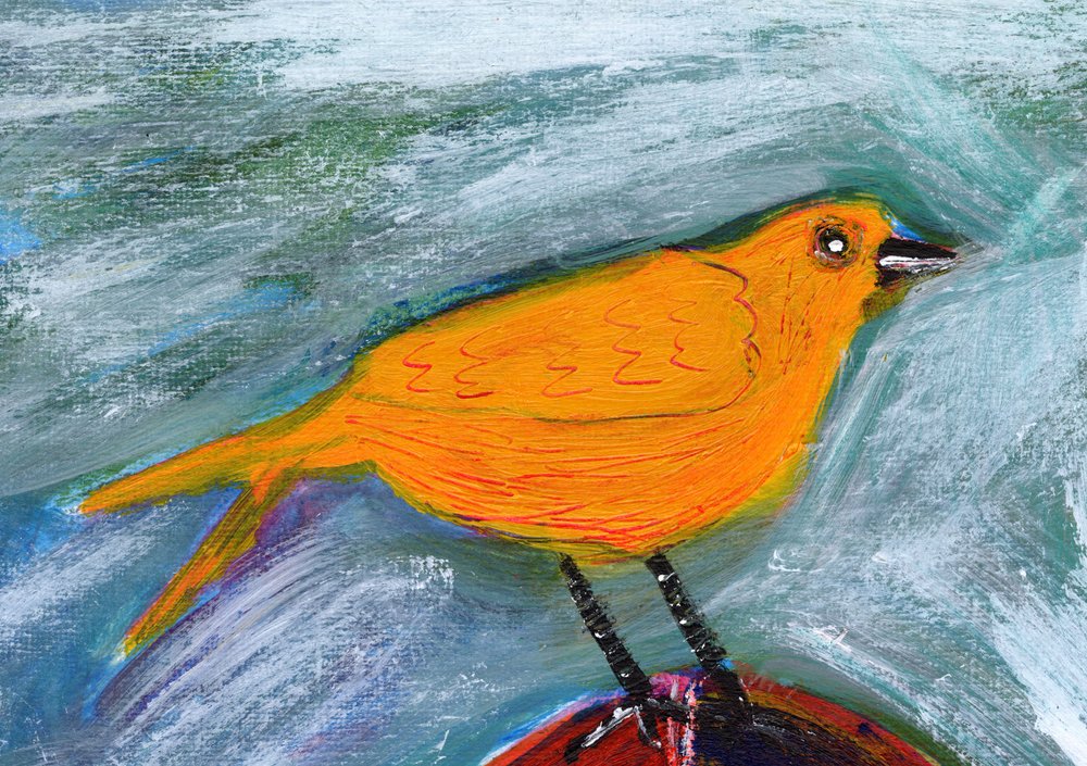 En fugl i strålende orange af Sharyn Bursic