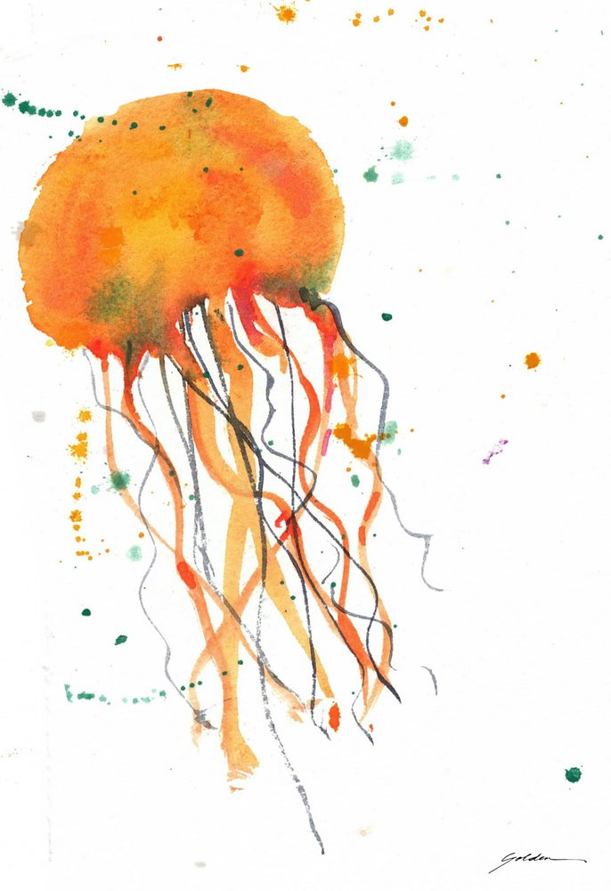 Orange vandfarve-manet af Sheila Golden