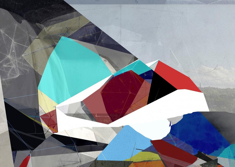 Farverig geometrisk abstraktion af Stefan Fransson