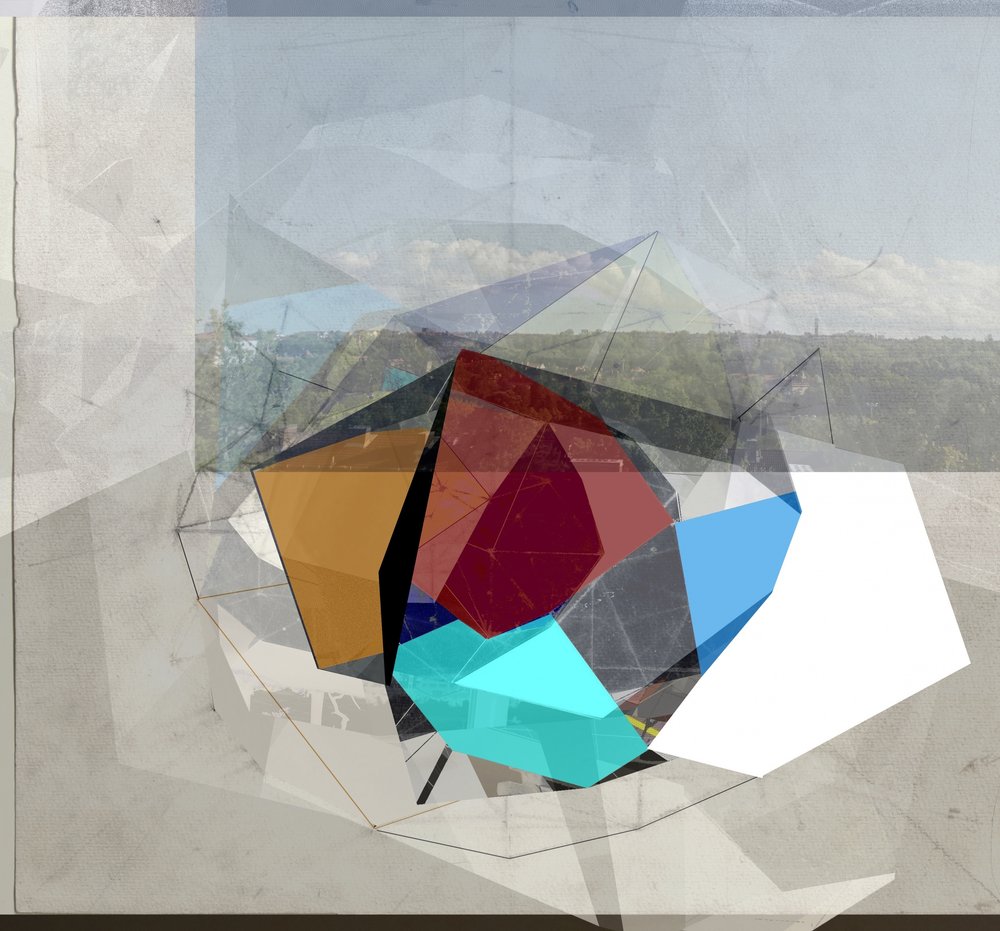 Landskab med geometriske prismer af Stefan Fransson