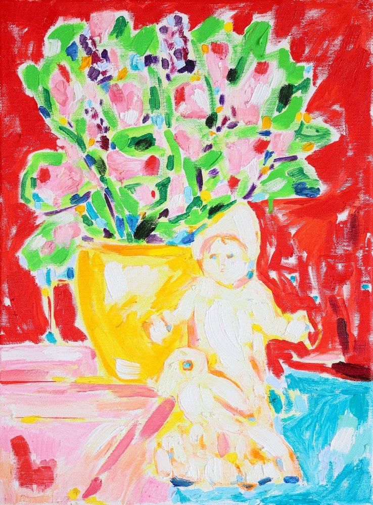 Farvestrålende blomster og dukke af Tamara Jare