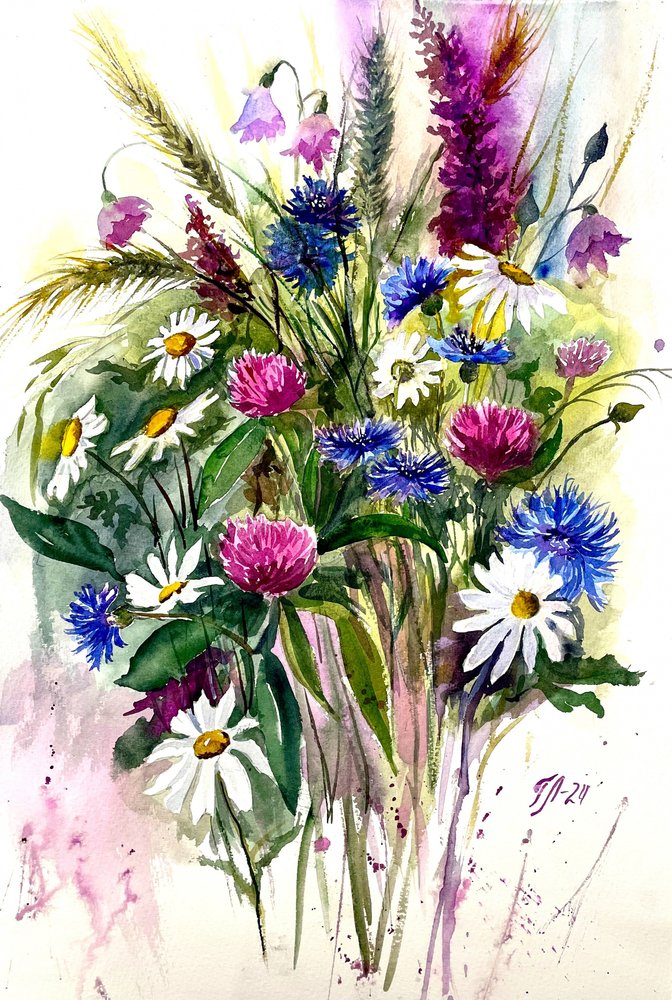 Farverig buket med vilde blomster af Tanya Lundmark