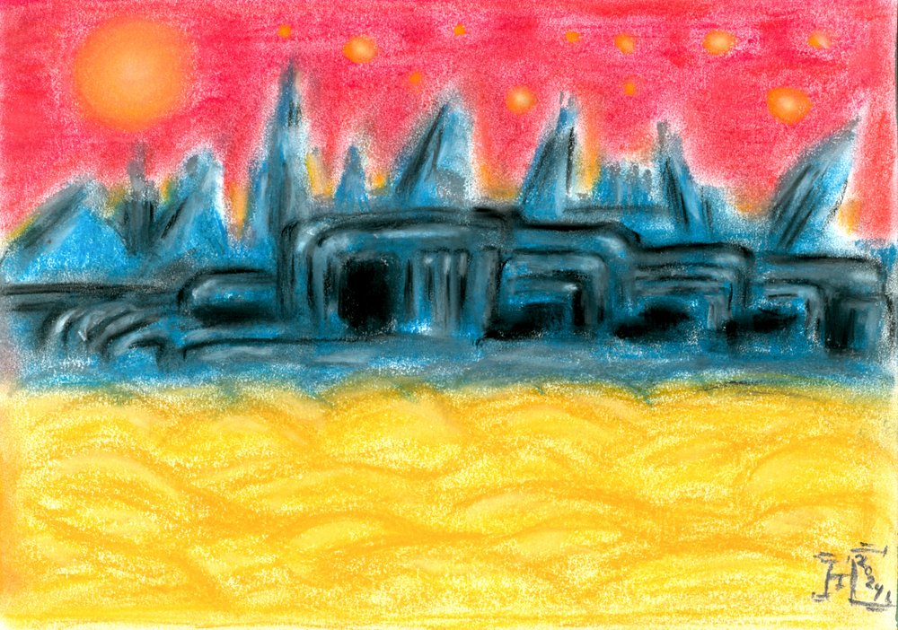 Solnedgang i Alien City af Tim Hoinkis