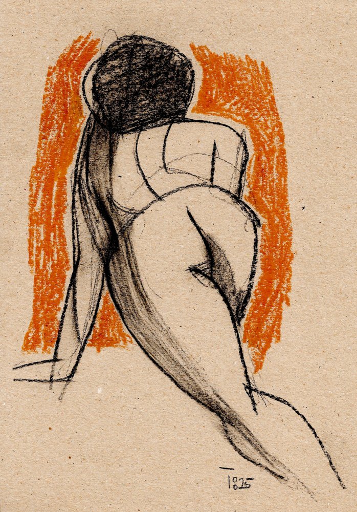 Tegning af siddende figur af Tore Bahnson