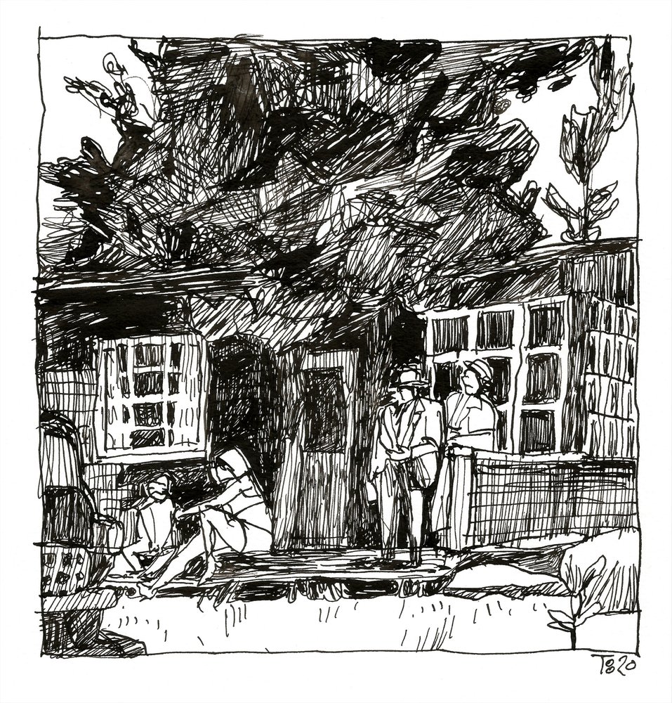 Vintage-scene på verandaen af Tore Bahnson
