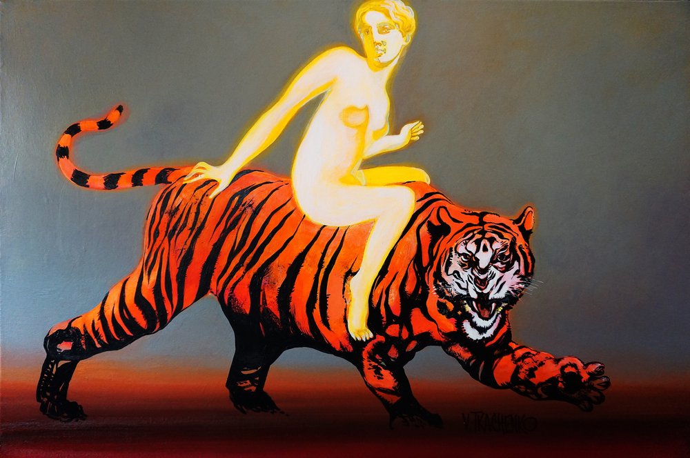 En lysende kvinde på en tiger af Victor Tkachenko