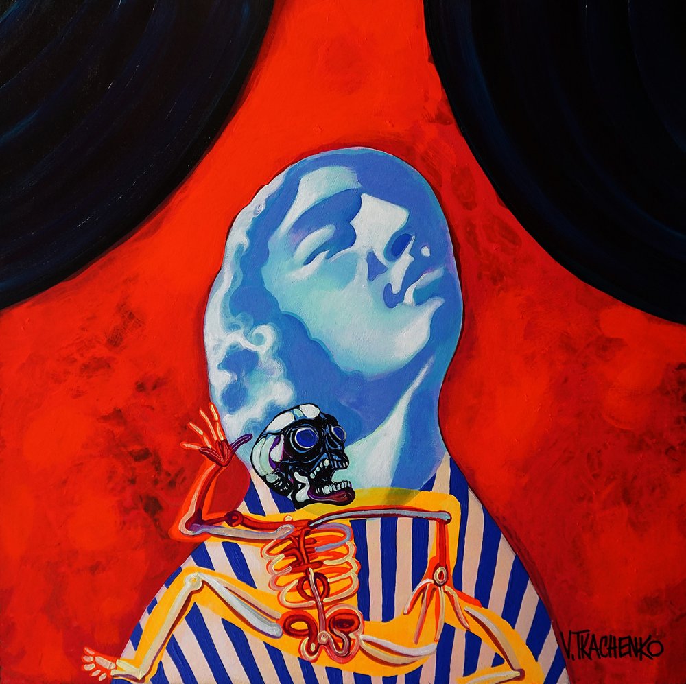 Surrealistisk blåt kranium af Victor Tkachenko