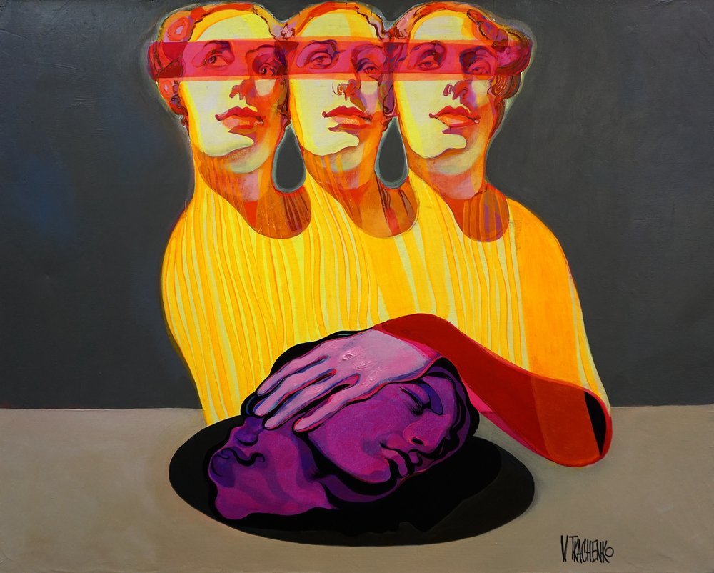 Surrealistiske figurer med lilla hoved af Victor Tkachenko