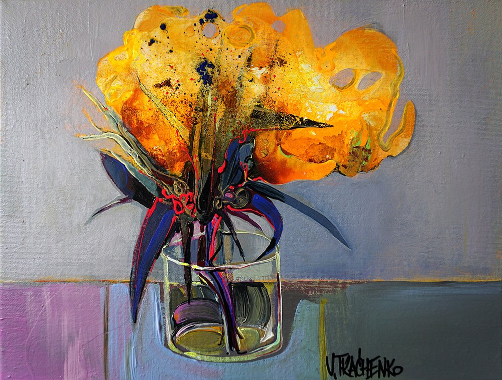 Gult blomsterstilleben af Victor Tkachenko