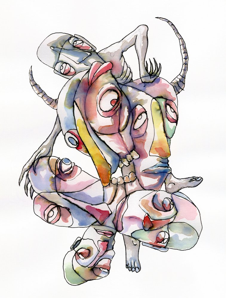 Surrealistiske, sammenflettede ansigter af Wildemar Doomgriever