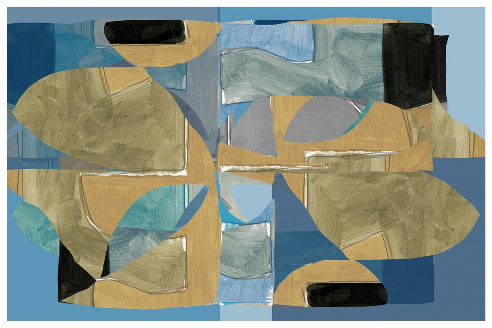 Blå og brun abstrakt collage af cartissi