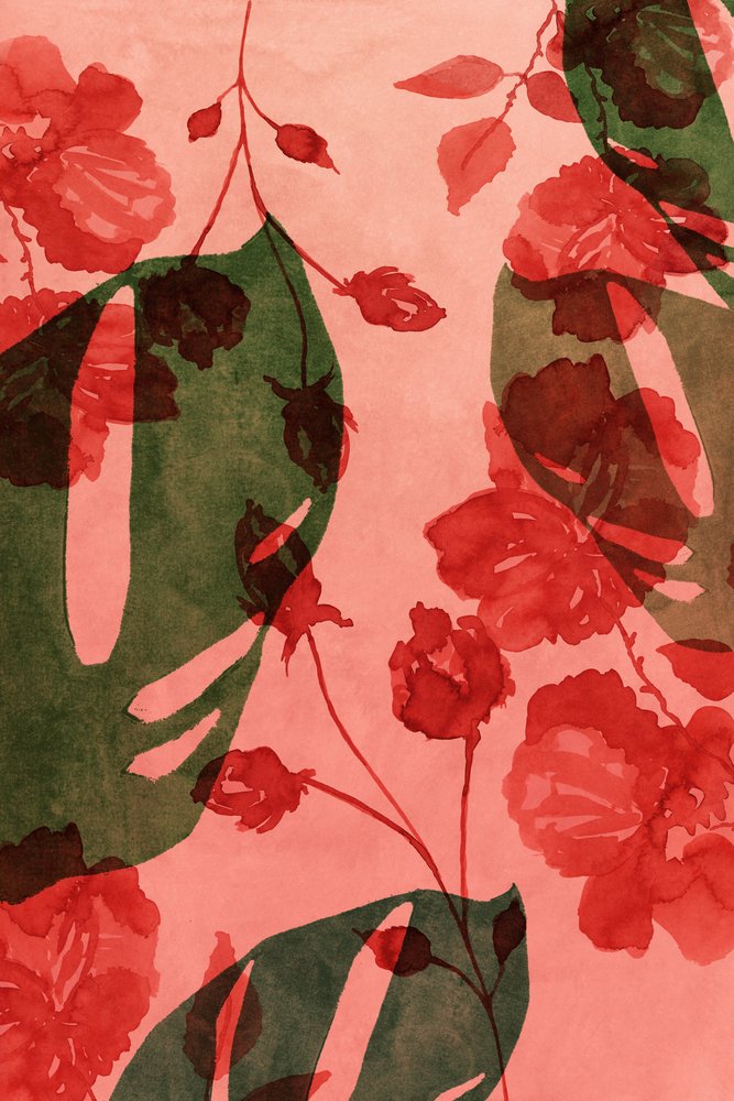 Akvarel: Tropiske blomster af cartissi