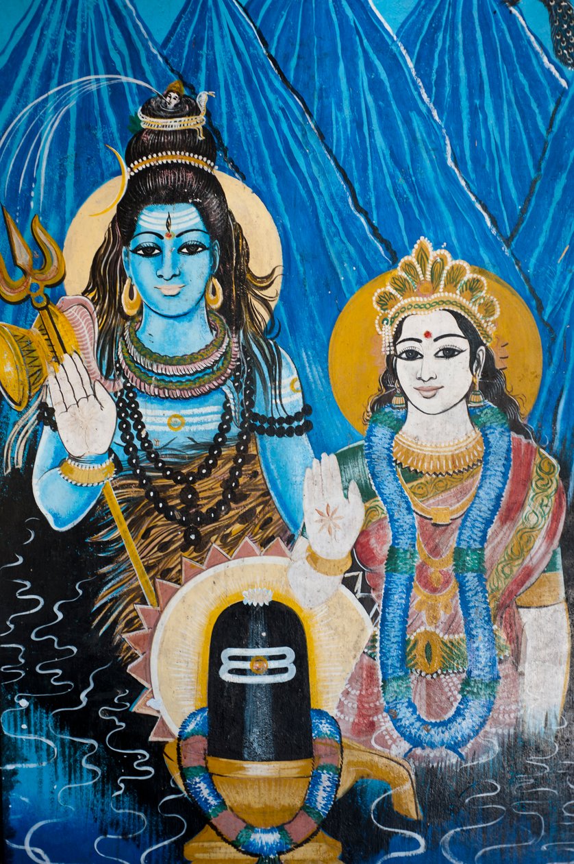 Et maleri af den hinduistiske gud Shiva og hans gemalinde, gudinden Parvati, på væggen af et tempel i Sangamankanda, på østkysten, Sri Lanka. 29. maj 2010. af Unknown