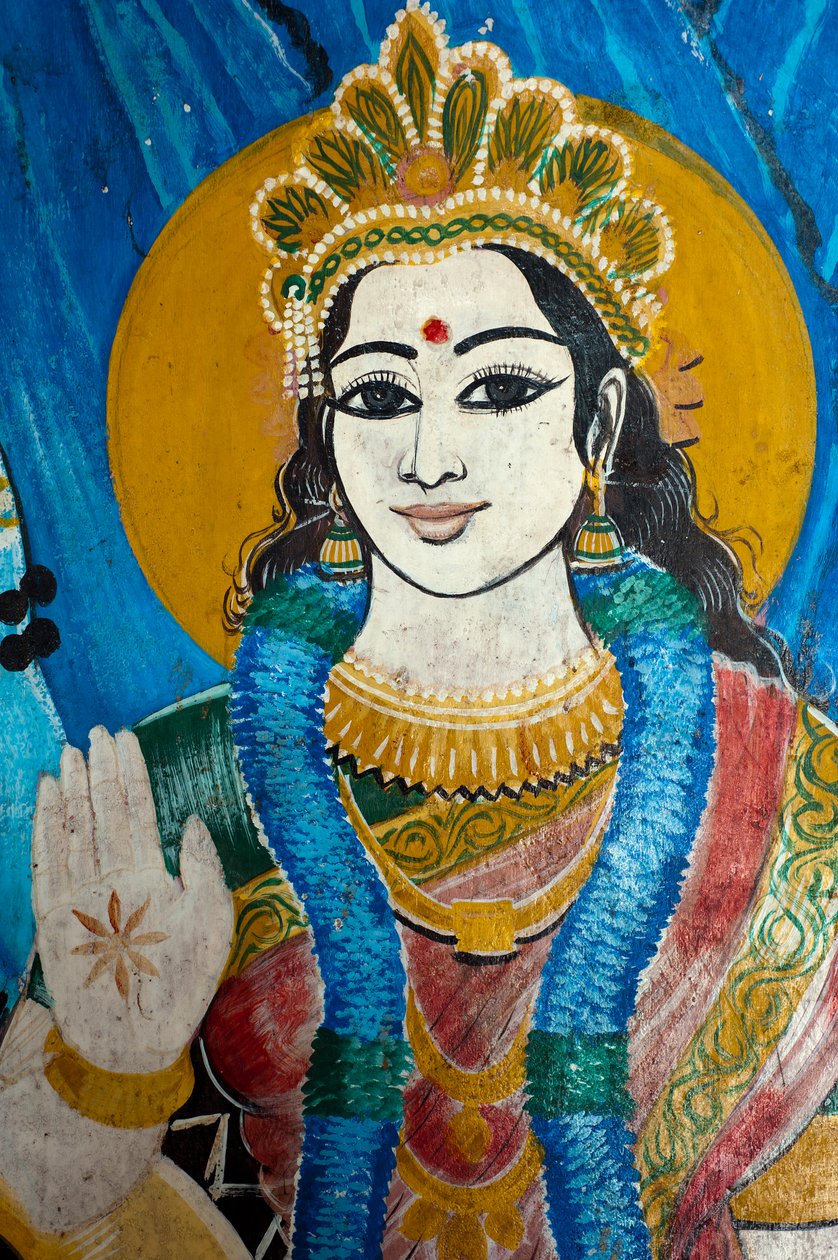 Et maleri af den hinduistiske gudinde Parvati, på væggen af et tempel, i Sangamankanda, på østkysten, Sri Lanka. 29. maj 2010. af Unknown