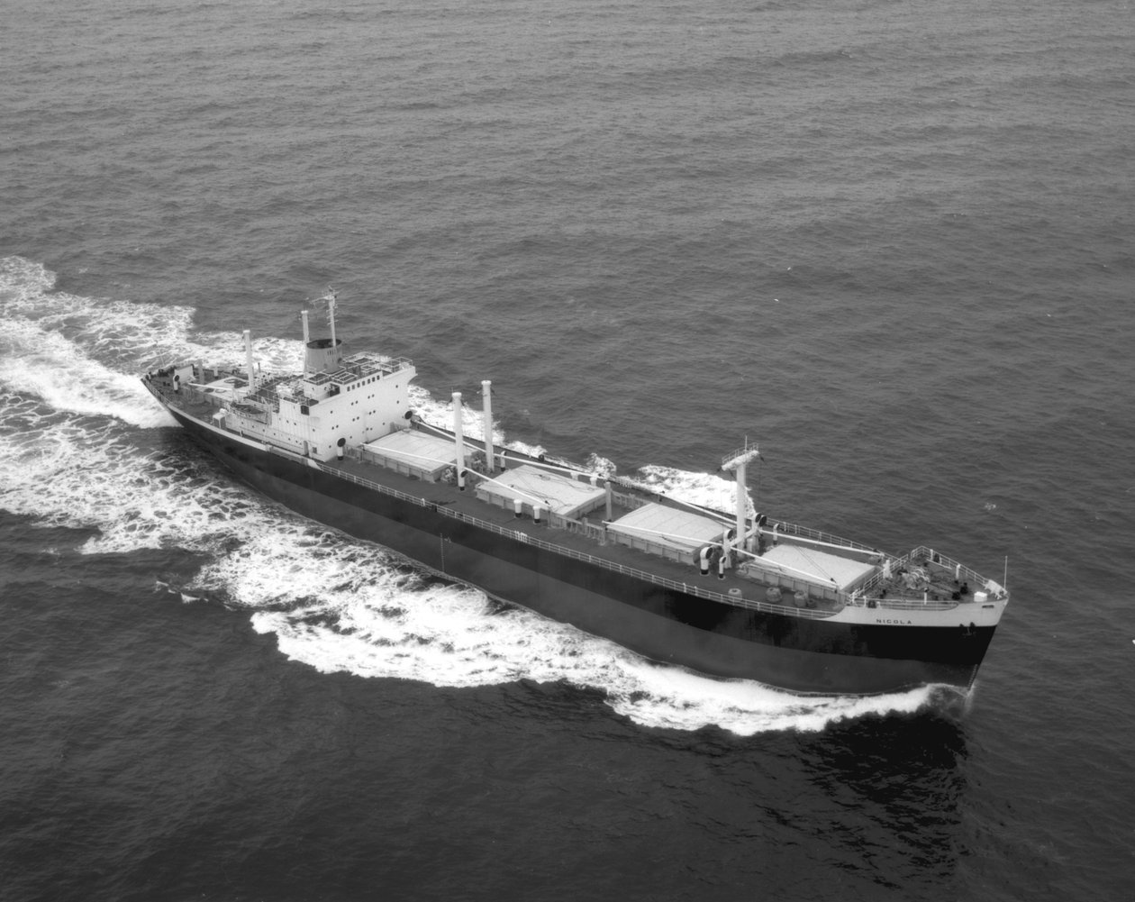 Aerial styrbord bovkvart billede af Nicola, den første SD14, på søforsøg, 20. februar 1968 (bw foto) af Unbekannt Unbekannt