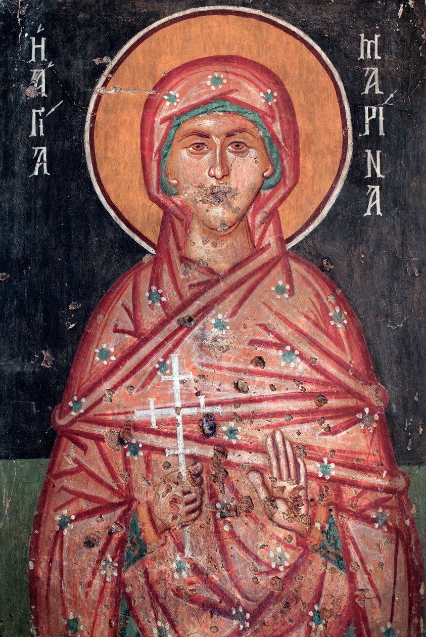 Byzantinsk fresco fra det 15. århundrede Saint Marina Vægmaleri Michael Archangel Church i Pedoulas Cypern Malede kirker UNESCO-sted Troodos, Cypern af Unknown