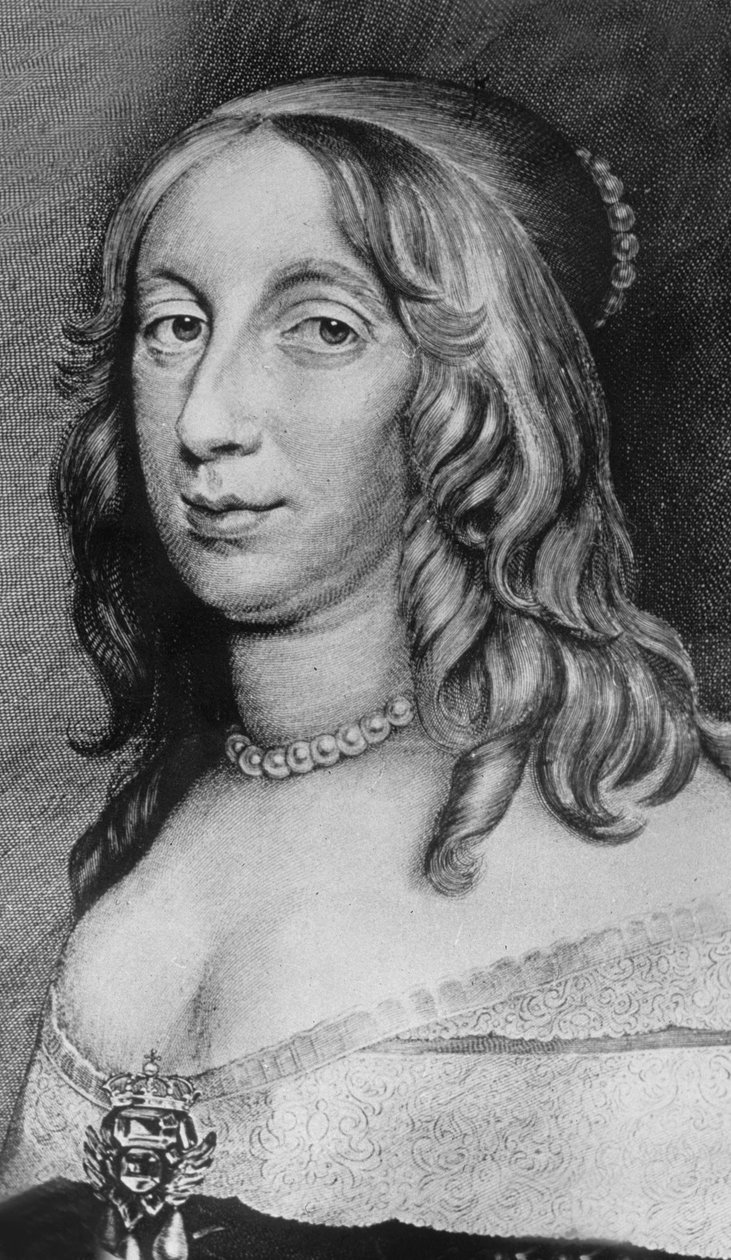 Christina (1626-1689) datter af GustavIIAdolf, dronning af Sverige i 1632-1654. farvestik, 1800-tallet af Unknown