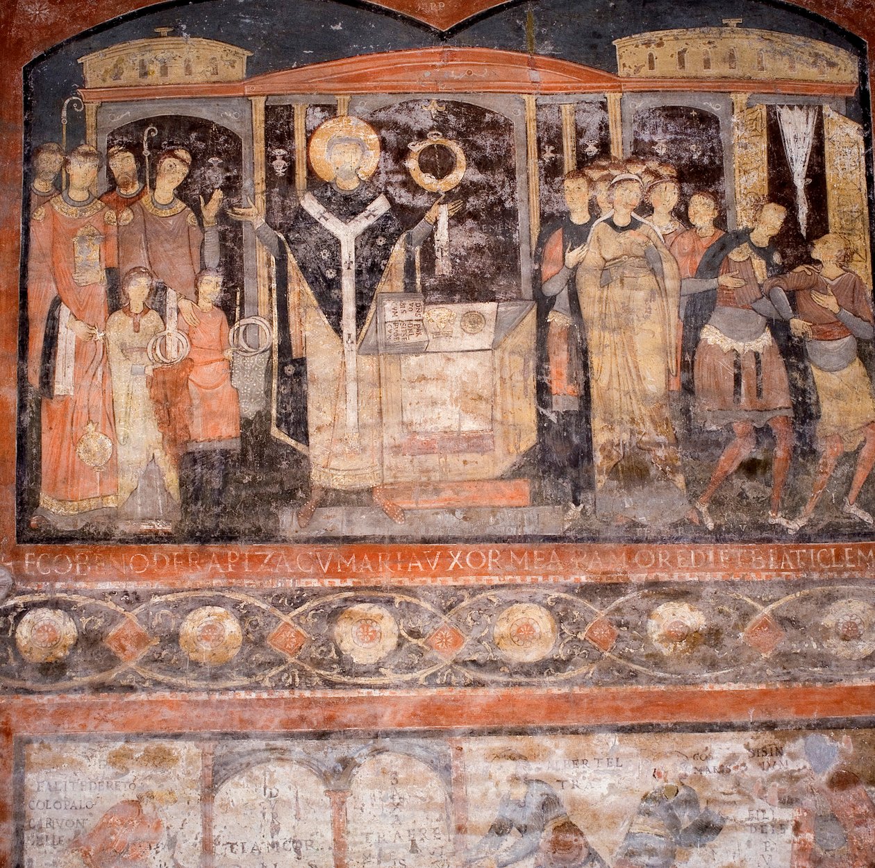Detalje af en fresko fra det 6. århundrede, der viser Skt. Clement, der fejrer messe (se også 408799) af Unknown