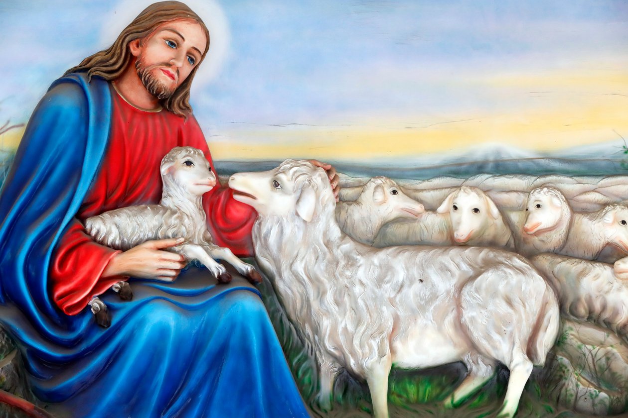 Franciskanske missionærer fra Maria kirken, Jesus, den gode hyrde, maleri, Ho Chi Minh City, Vietnam af Unknown