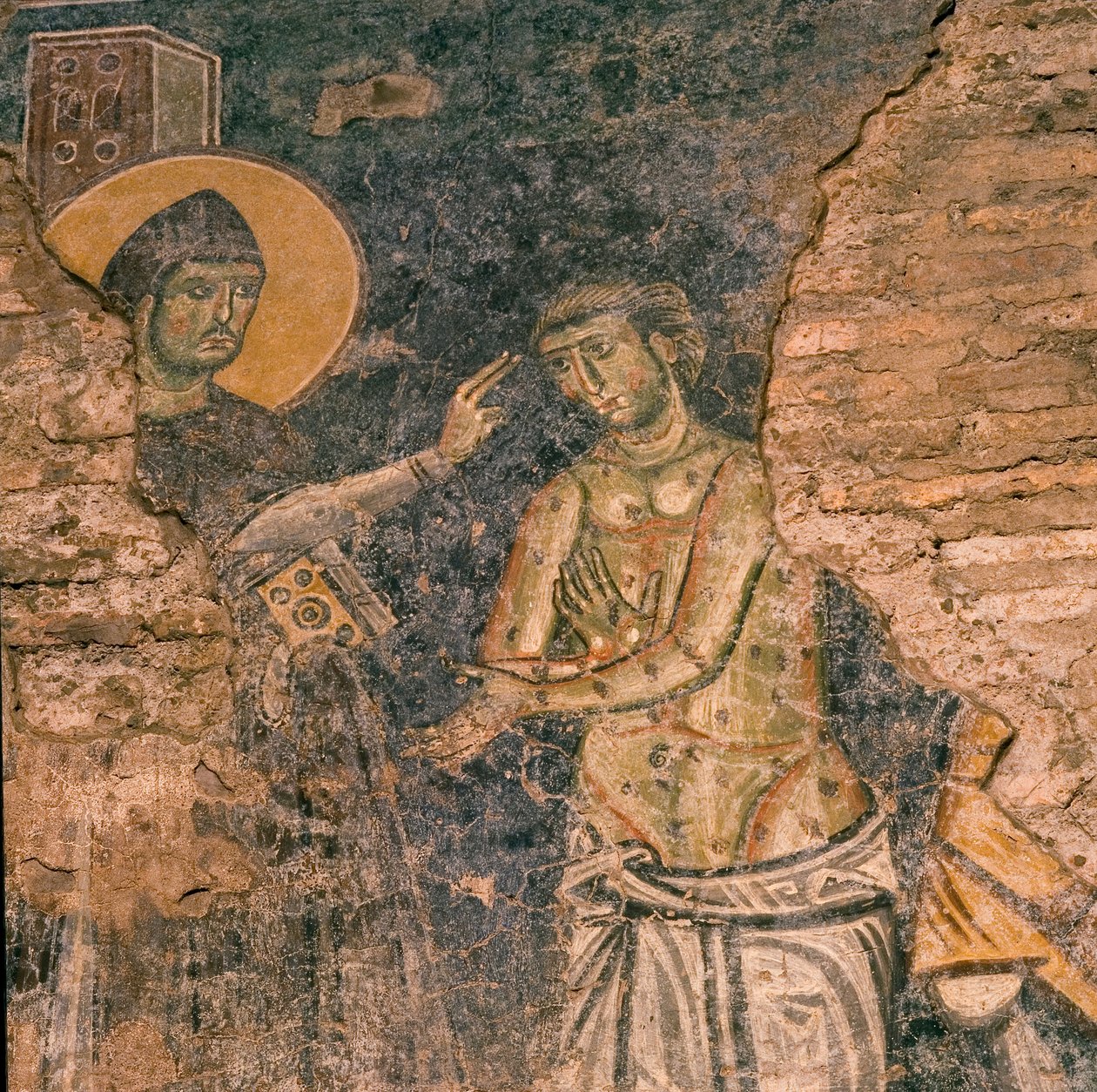 Fresko, der viser Skt. Benedikt, der helbreder den spedalske af Unknown
