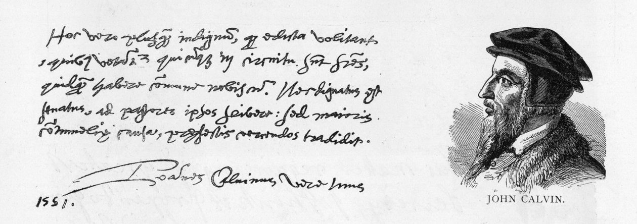 Håndskrift og underskrift af John Calvin, 8. december, 1551 af Unknown