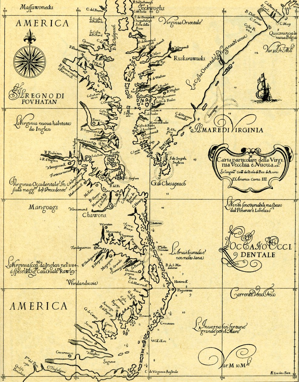Kort over Old and New Virginia, 1646-47 af Unknown