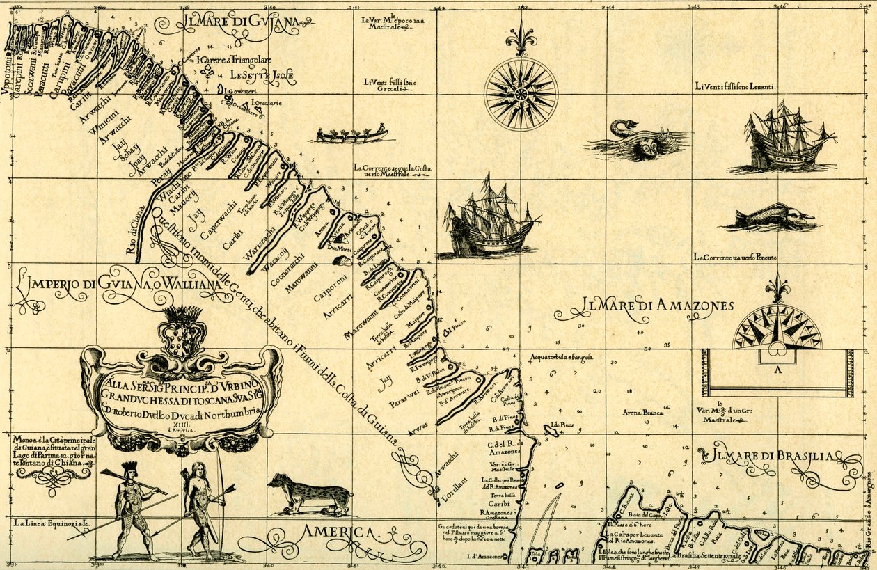 Kort over Guyanas kyst, 1646-47 af Unknown