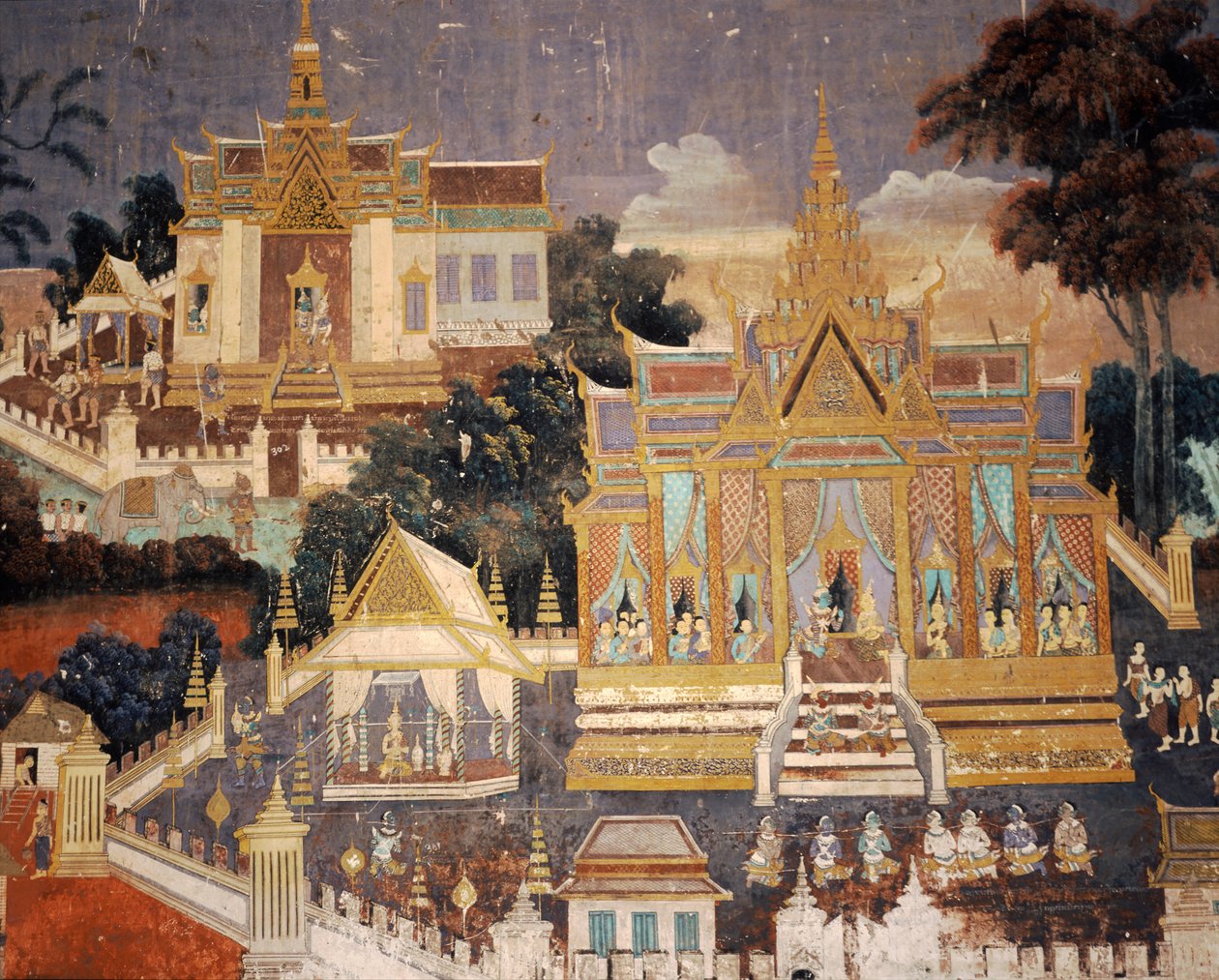 Vægmaleri af Royal Palace, Phnom Penh, Cambodia Inde i templet Silver Pagoda af Unknown