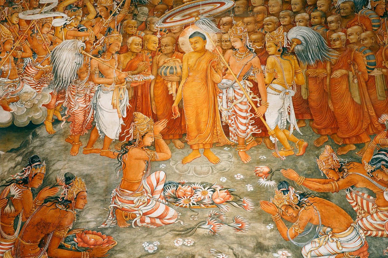 Vægmaleri på væggene i Kelaniya-templet ved Kelaniya Vihara, et af de mest hellige buddhistiske steder omkring seks miles fra hovedstaden Colombo i Sri Lanka. 7. januar 2010. af Unknown