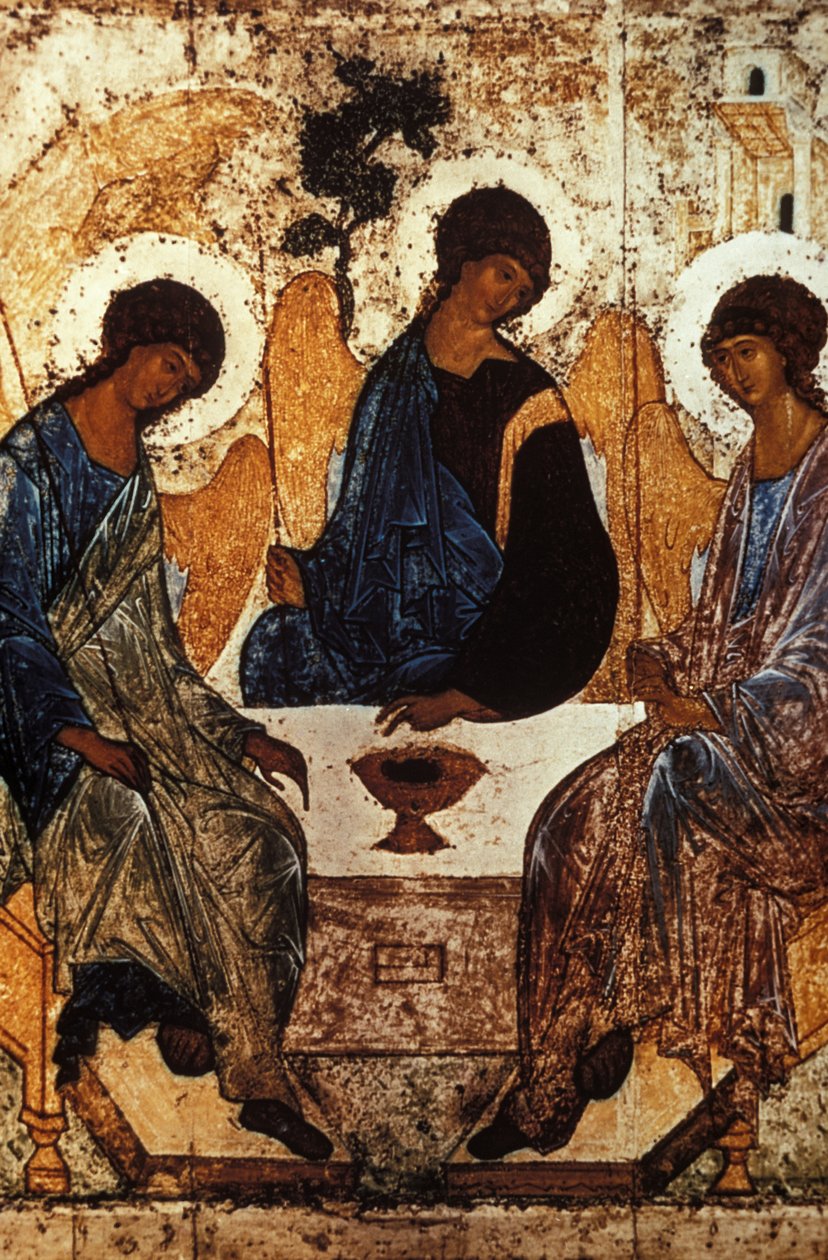 Det Gamle Testamentes Treenighed af Andrei Rublev, C, 1410 - 1420, Tempera på panel. af Unknown
