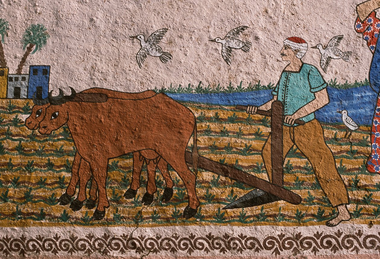 Malet væg forestillende en plovmand, Vestbredden, Luxor af Unknown