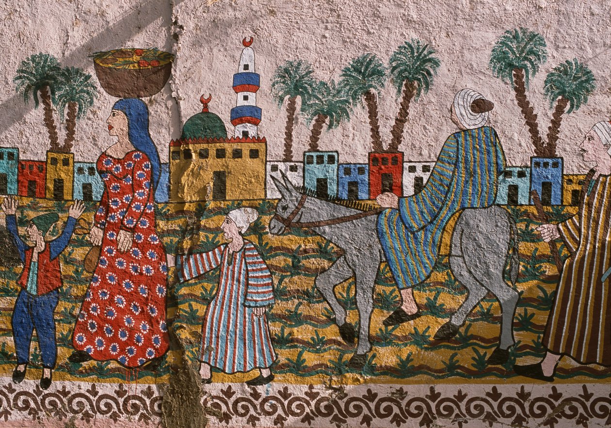 Malet væg, der forestiller en landsby, Vestbredden, Luxor af Unknown