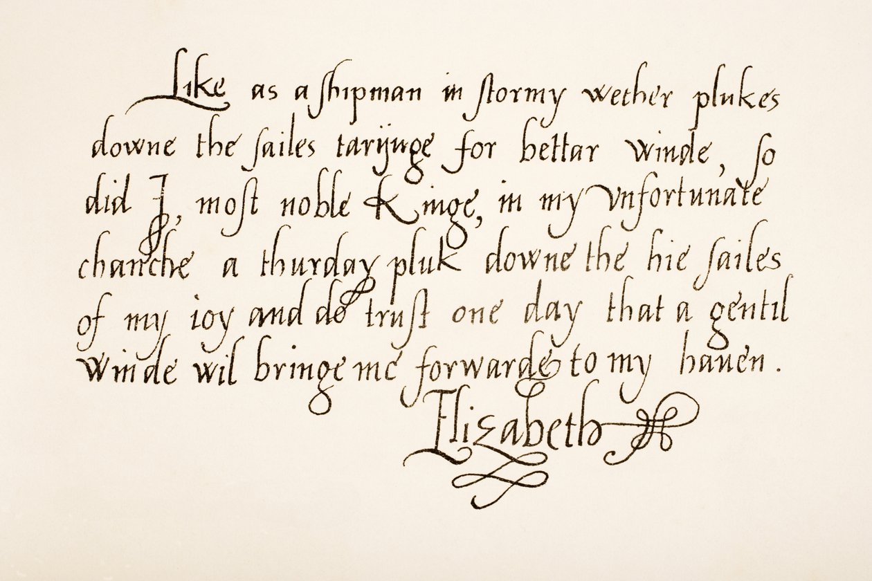 Dronning Elizabeth I af England, 1533 - 1603. Håndskriftsprøve. af Unknown