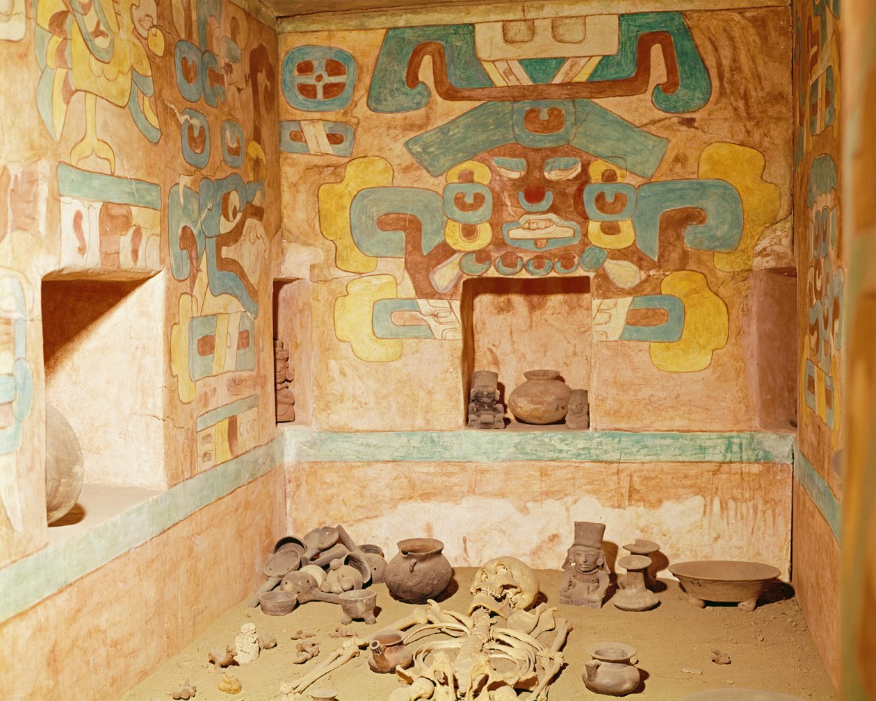 Rekonstruktion af grav 104 fra Monte Alban, indeholdende et skelet af Unknown