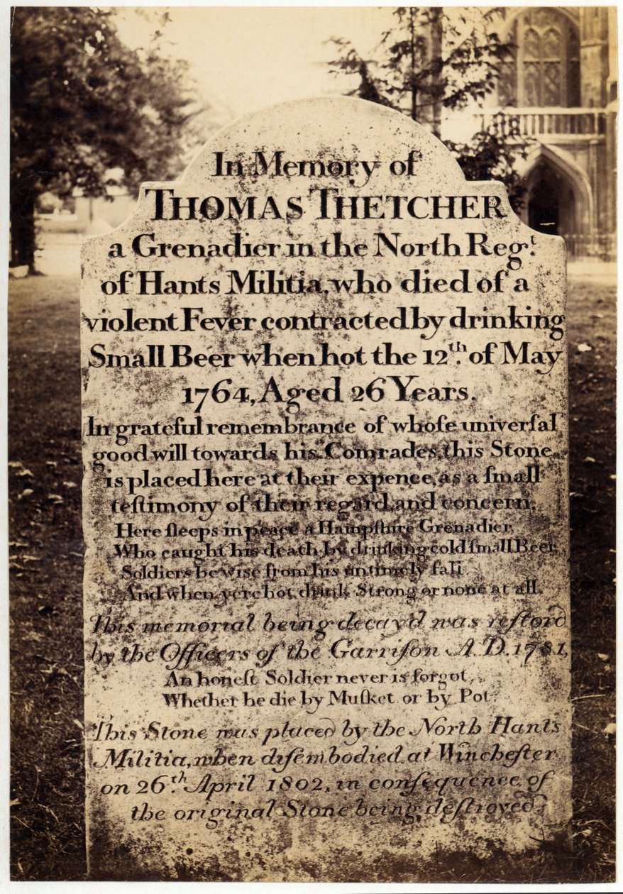 Tombstone of Thomas Thetcher ved Winchester Cathedral, Hampshire, England, 1764 af Unknown