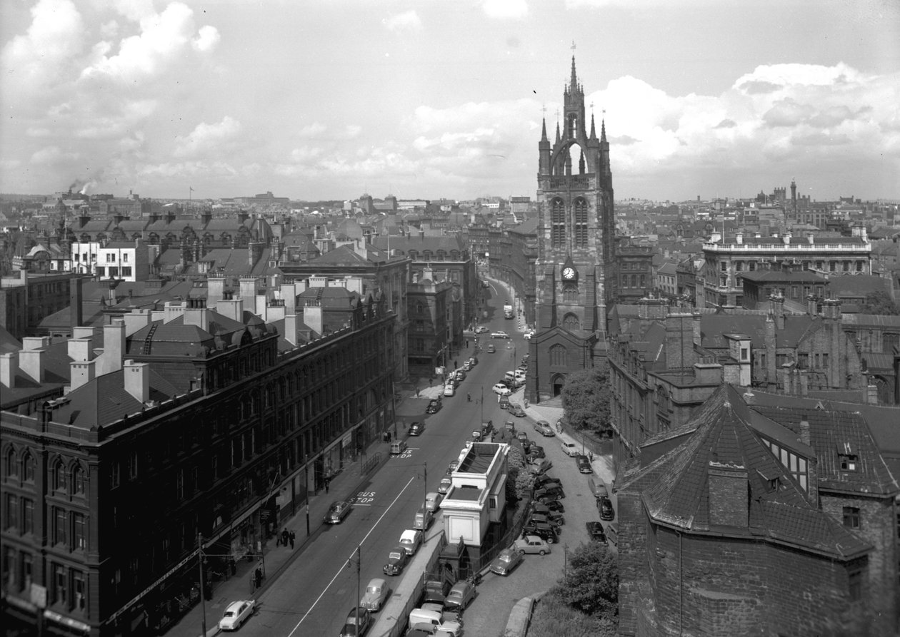Udsigt langs St Nicholas Street mod katedralen, Newcastle upon Tyne, oktober 1956 (sort/hvid-foto) af Unbekannt Unbekannt