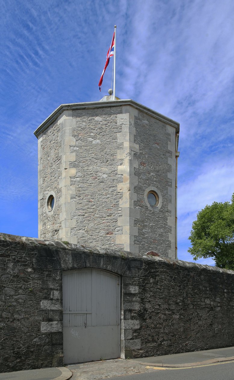 Vandtårnet ved siden af den omgivende mur på det tidligere Royal Naval Hospital, Plymouth af Unbekannt Unbekannt