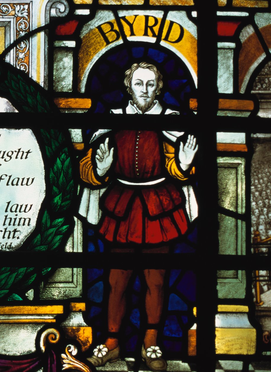 William Byrd (1543-1623) - billede af den engelske komponist i et farvet glasvindue, St Sepulcher Church, London af Unknown