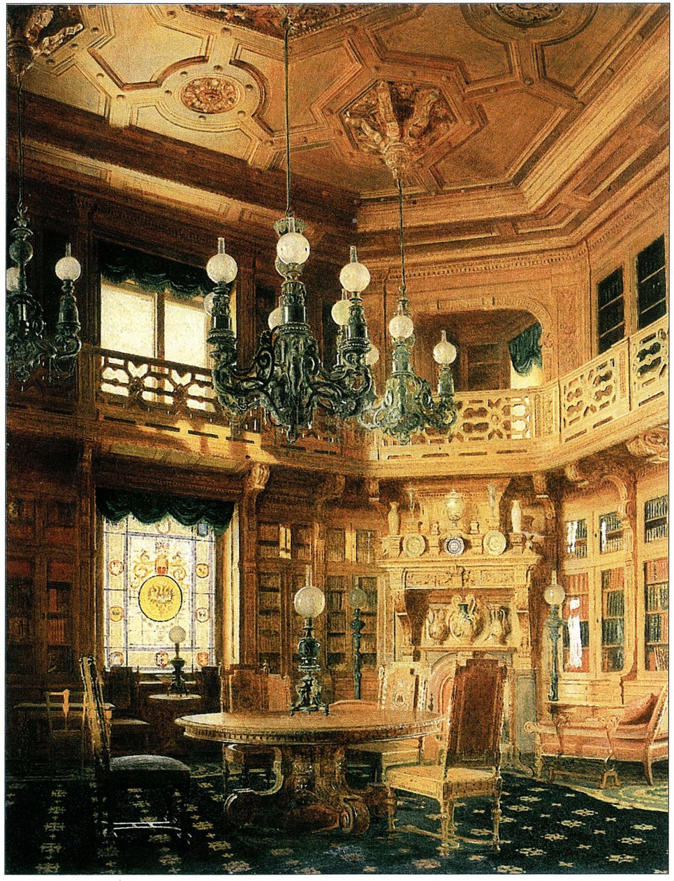 Anichkov -paladsets bibliotek. Maleri fra 1869 af Бобров А.А.