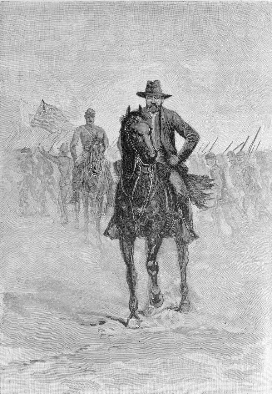 General Grant rekognoscerer den konfødererede stilling ved Spotsylvania retsbygning, indgraveret af C.H. Reed, illustration fra 