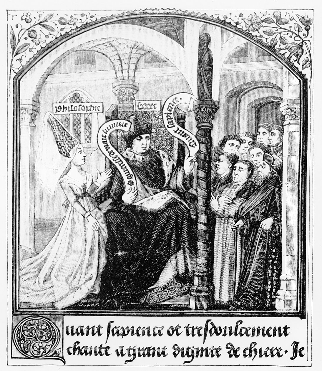 Boethius (480-524) rådfører sig med Dame Philosophy, miniature fra 