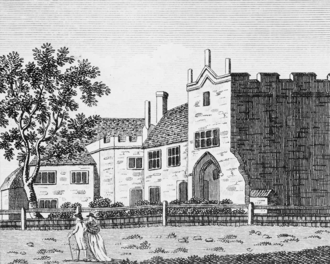 Dartford Priory, Kent (gravering) (bw foto) af English School